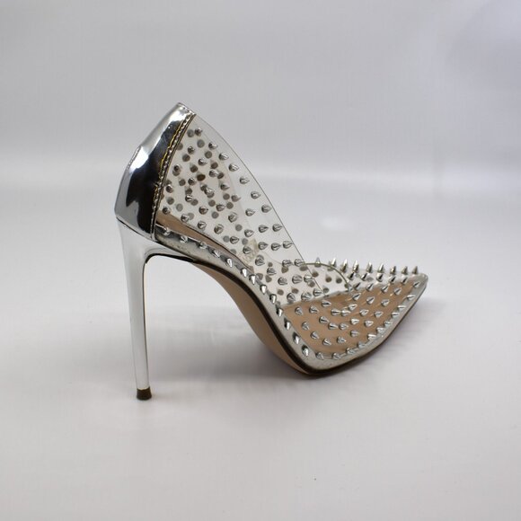Steve Madden Vala-S [VALA06S1] Spiked Studded Heels Clear Pointed Toe Stilettos - Picture 6 of 7